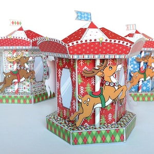 Christmas Printable Box - Reindeer Carousel DIY Box - Merry-Go-Round Box, birthday favor or gift box- PDF kit - Instant download
