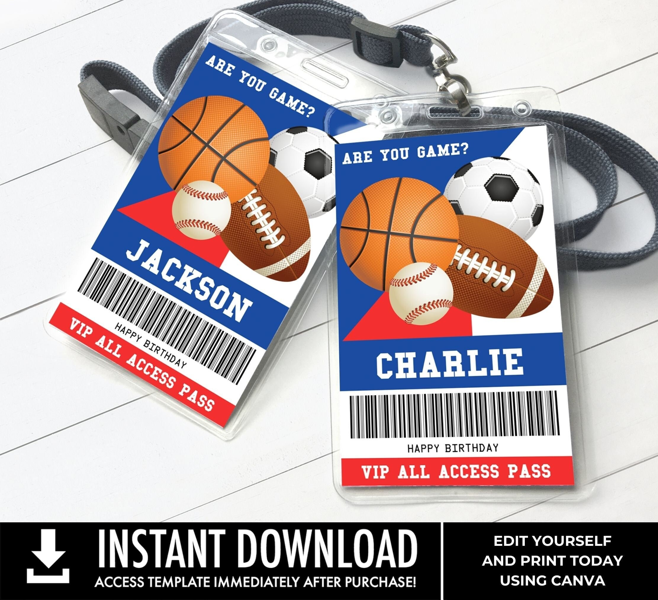 Sports All Star ID Badge, Sports Party, Sports VIP All Access Pass