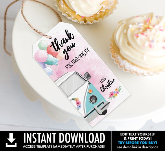 Drive By Favor Tag - Drive Through Tag, Quarantine Favor Tag, Shower, Birthday | Self-Edit with CORJL - INSTANT DOWNLOAD Printable Il_570xn