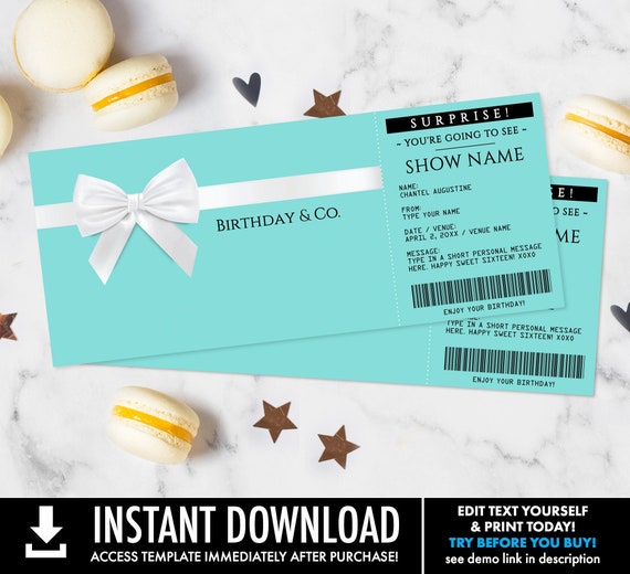 Turquoise Concert Gift Voucher - Surprise Concert Ticket, Printable Certificate, Fake Ticket | Edit with CORJL - INSTANT DOWNLOAD Printable