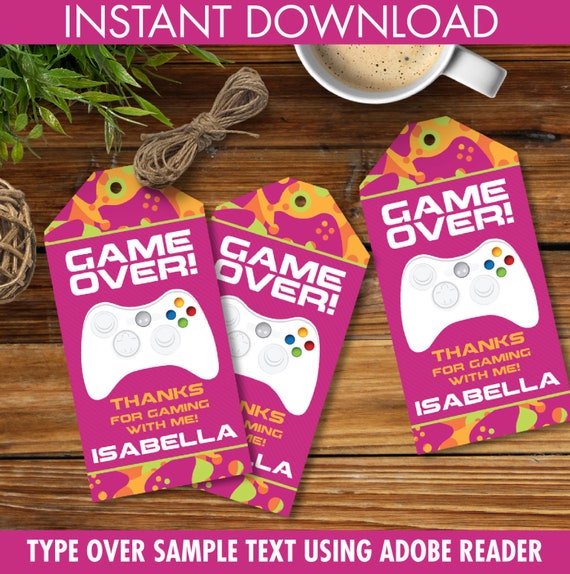 Video Game Party Favor Tag, Girl Camo, Video Game Thank You,Video Game Gift Tag,Video Game Birthday - INSTANT Download DIY Printable PDF Kit Il_570xn