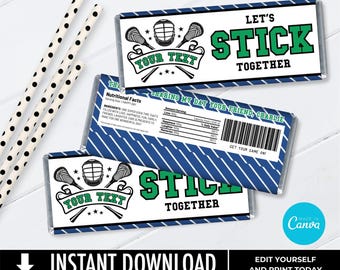 Lacrosse Candy Bar Label/Wrapper, Lacrosse Birthday Party Favor, Class Favor | Edit with CANVA - INSTANT DOWNLOAD Printable Template