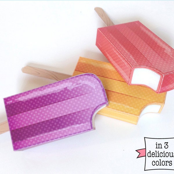 Ice Lollies, Ice Cream, Popsicle, Ice Pop, Creamsicle - favor box or gift card box - INSTANT Download DIY Printable PDF Kit