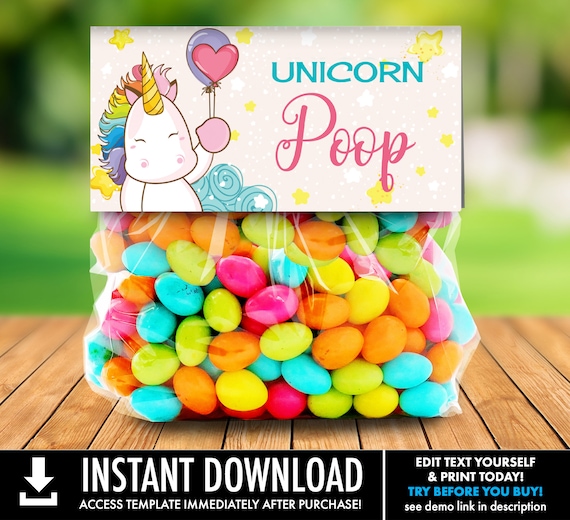 Unicorn Party Treat Bag Topper -Unicorn Birthday, Rainbow Birthday, Magical Party | You Personalize using CORJL - INSTANT DOWNLOAD Printable