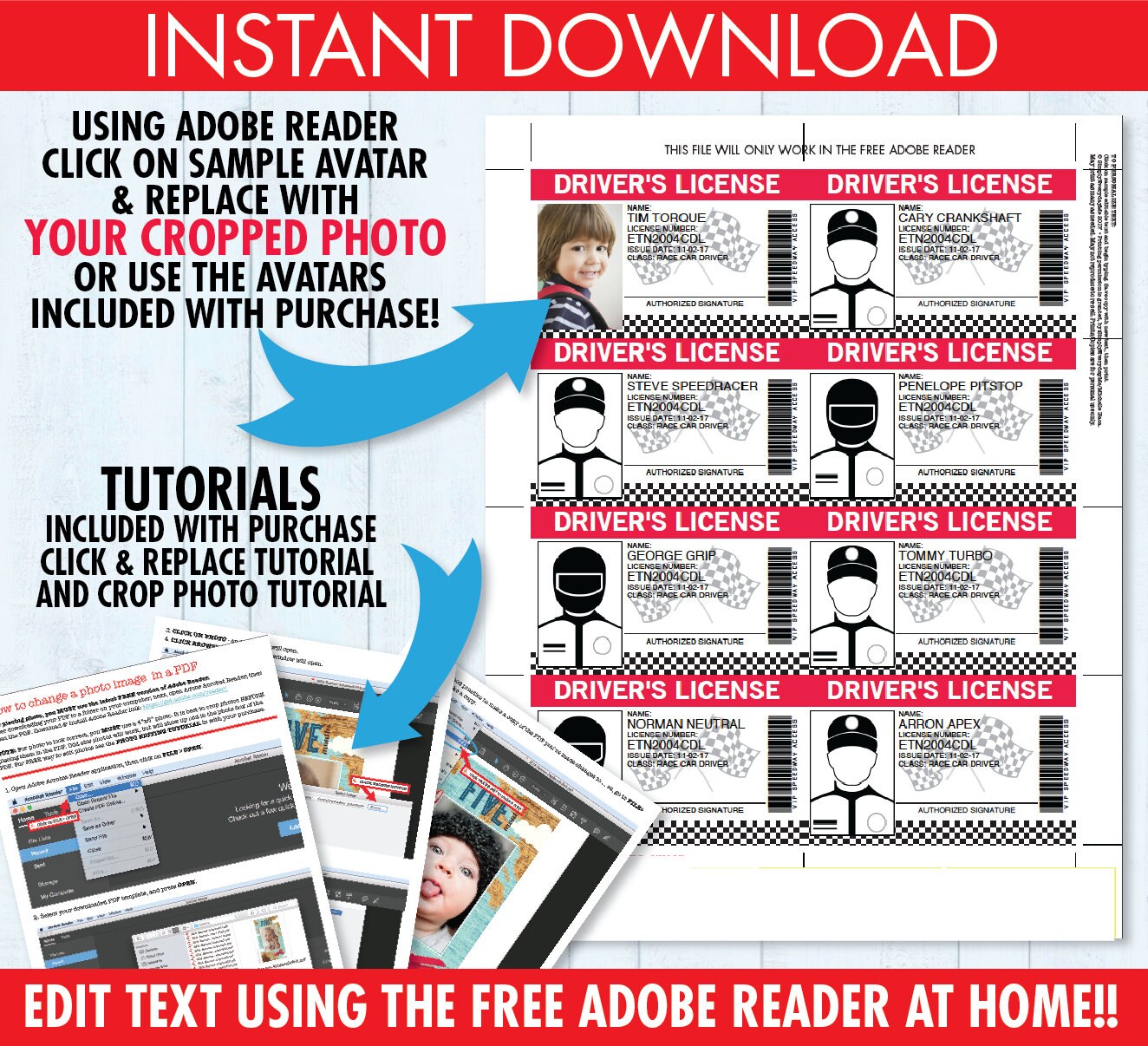 Race Car Driver's License Race Car ID Badges Race Car Etsy