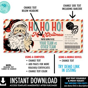 Christmas Basketball Ticket Gift Certificate, Basketball Game Ticket ...