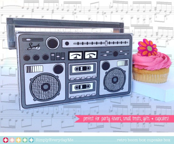 Boom Box - GREY, cupcake box, gift card box, party favor box | Instant Download DIY Printable PDF Kit Il_570xn