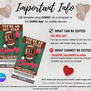 Football Valentine, Retro Football Kids Class Valentine, School Valentine | Edit with CANVA - INSTANT Download Printable image 3