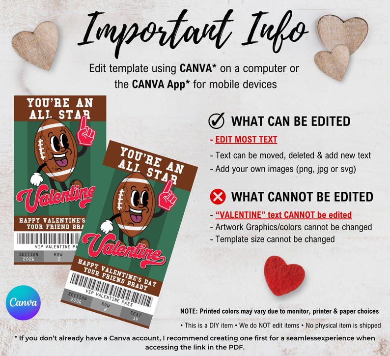 Football Valentine, Retro Football Kids Class Valentine, School Valentine | Edit with CANVA - INSTANT Download Printable image 3