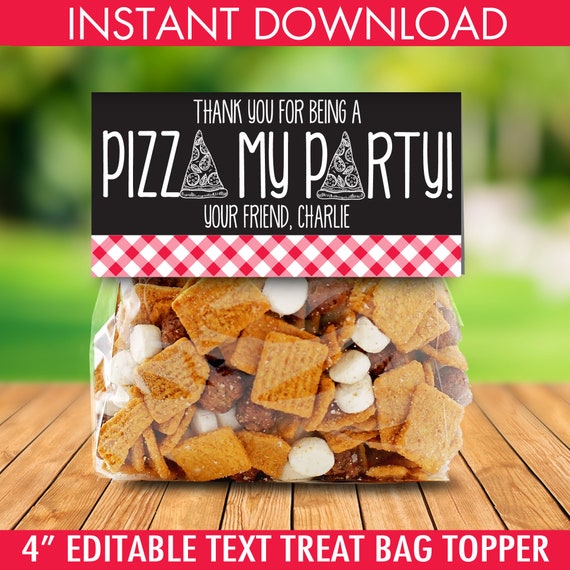 Pizza Party Treat Toppers - Thank You Tag, Pizza Favor, Pizza Birthday, Baggie Topper  | Editable Instant Download DIY Printable PDFs