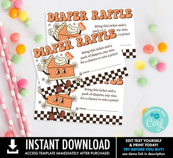 Slice Slice Baby Pumpkin Pie Baby Shower Diaper Raffle Game Card Inserts | You personalize text using CORJL–INSTANT Download Printable