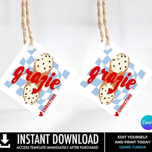 Holy Cannoli Favor Tag, Grazie Gift Tag, Cannoli Party Label, Italian Theme 1st Birthday | Edit Using CANVA, INSTANT DOWNLOAD Printable