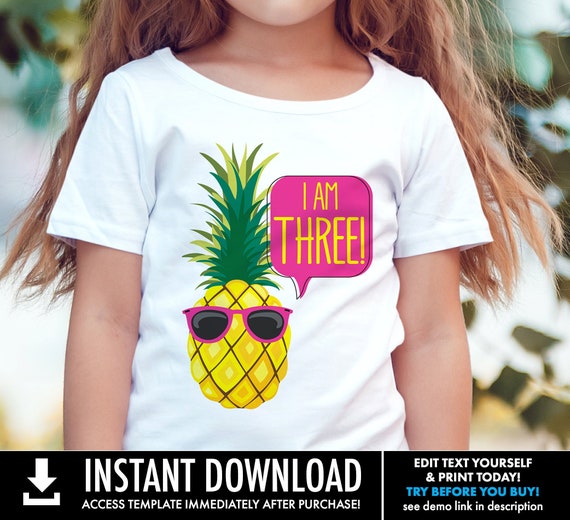 Pineapple T-Shirt Iron-On Printable - Make Your Own T-Shirt, Pineapple Party | Self-Editing with CORJL - INSTANT DOWNLOAD Printable Il_570xn