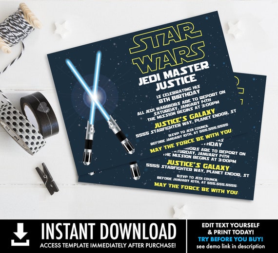 Star Wars Invitation Star Wars Birthday Party Star Wars Party