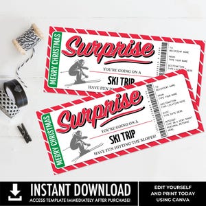 Vale regalo sorpresa para viaje de esquí de Navidad, vacaciones de esquí, regalo de último momento / Edición con CANVA - DESCARGA INSTANTÁNEA Imprimible
