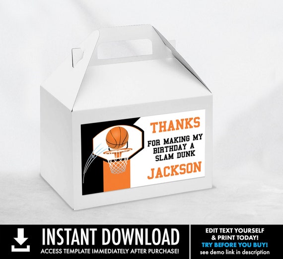 Editable Basketball Gable Box Favor Labels - Basketball Birthday Gable Gift Box Labels | Self-Edit with CORJL - INSTANT DOWNLOAD Printable Il_570xn