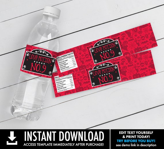 Vampire Blood Water Bottle Wrappers/Labels - Drink Label, Halloween Party | Self-Editing Text Instant Download DIY Printable PDF Il_570xn