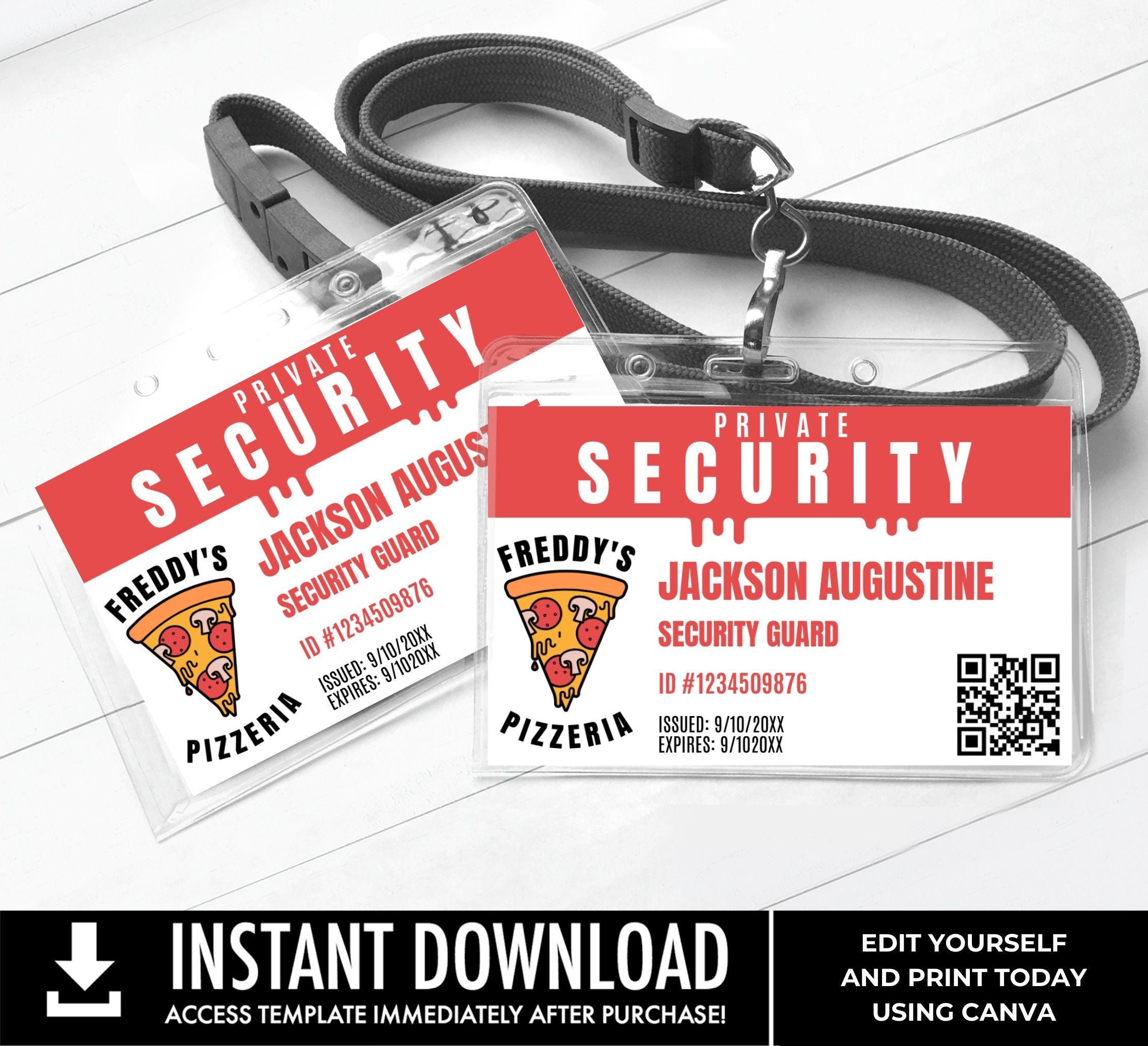 FNAF Freddy's Pizza Security ID Badge, Video Gamer Birthday Party