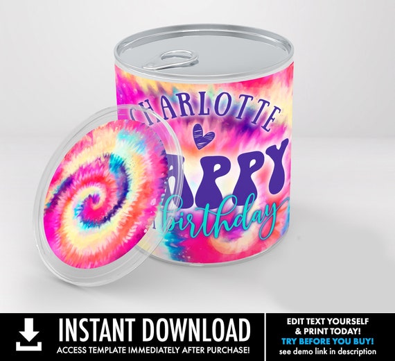 Tie Dye Party Potato Chip Tube Wrap/Label - Mini Chip Label, Hippie Birthday Party | Self-Edit Text DIY INSTANT Download Printable Template