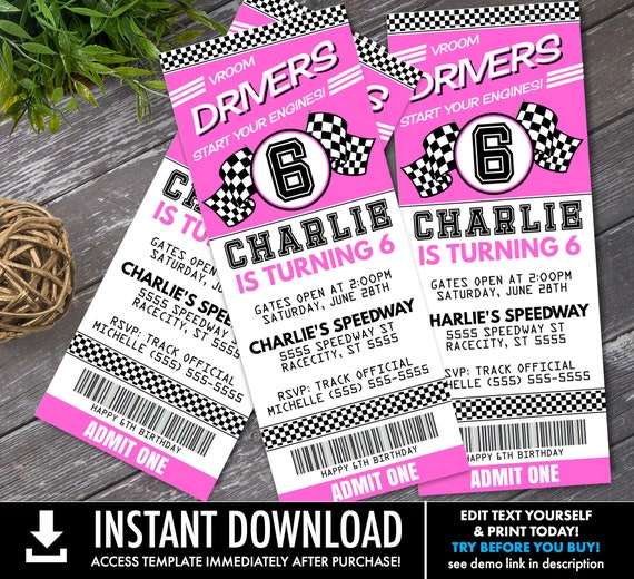 Cars Ticket Invitation - Cars Party, Race Car Party, Cars Invite, Ticket | Self-Edit with CORJL - INSTANT DOWNLOAD Printable Template