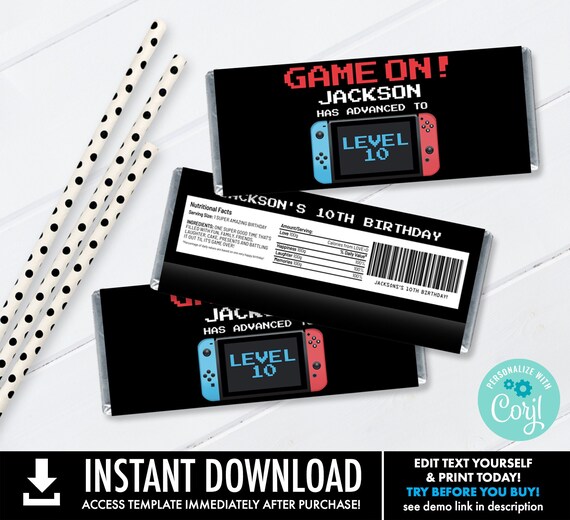 Video Game Controller Candy Bar Label/Wrapper Video Game Favor, Gamer