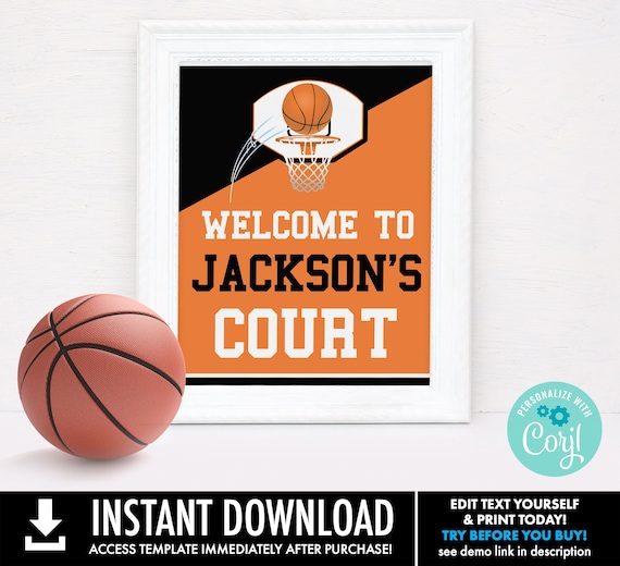 Basketball 8x10 Party Sign - Basketball Party, Basketball Birthday, Basketball Court | Self-Editing with CORJL - INSTANT DOWNLOAD Printable