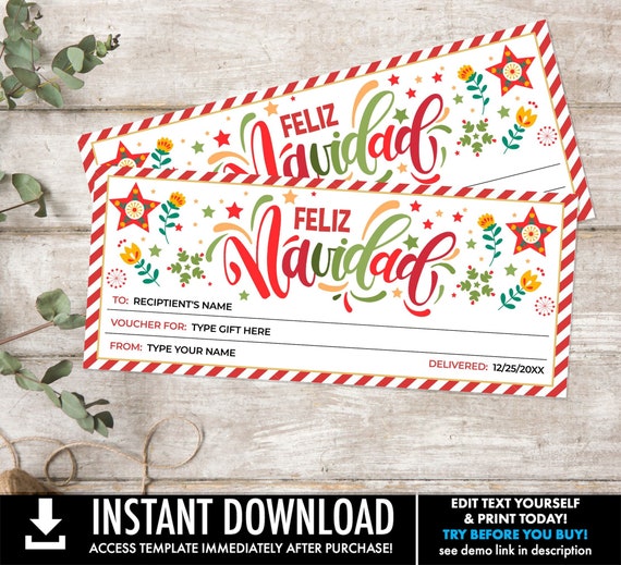 Feliz Navidad Gift Voucher Any Gift, Fleiz Navidad Gift Voucher for family, friends, teacher | Edit with CORJL-INSTANT Download Printable