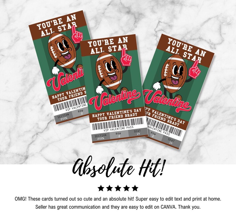 Football Valentine, Retro Football Kids Class Valentine, School Valentine | Edit with CANVA - INSTANT Download Printable image 4