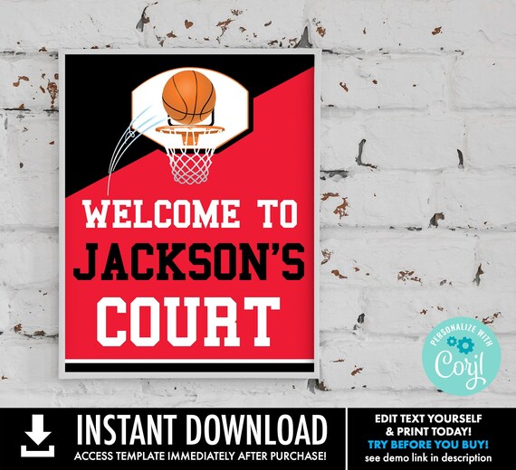 Basketball 11x14 Party Sign - Basketball Party, Basketball Birthday, Welcome sign | Self-Editing with CORJL - INSTANT DOWNLOAD Printable