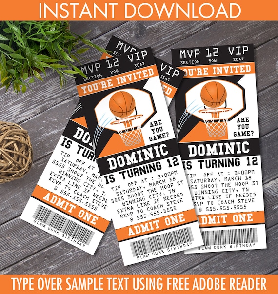 Basketball Ticket Invitation Basketball Birthday Party Ticket