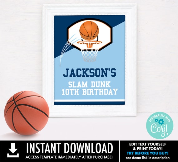 Basketball 8x10 Party Sign - Basketball Party, Basketball Birthday, Welcome sign | Self-Editing with CORJL - INSTANT DOWNLOAD Printable