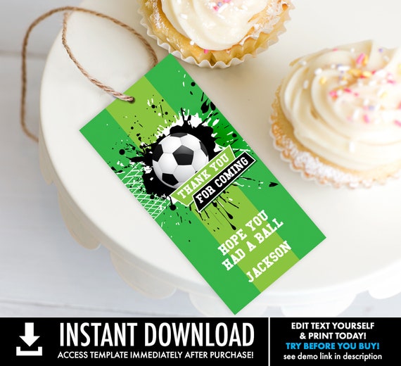 Soccer Party Favor Tag - Soccer Gift Tag, Soccer Birthday | Self-Editing with CORJL - INSTANT Download Printable