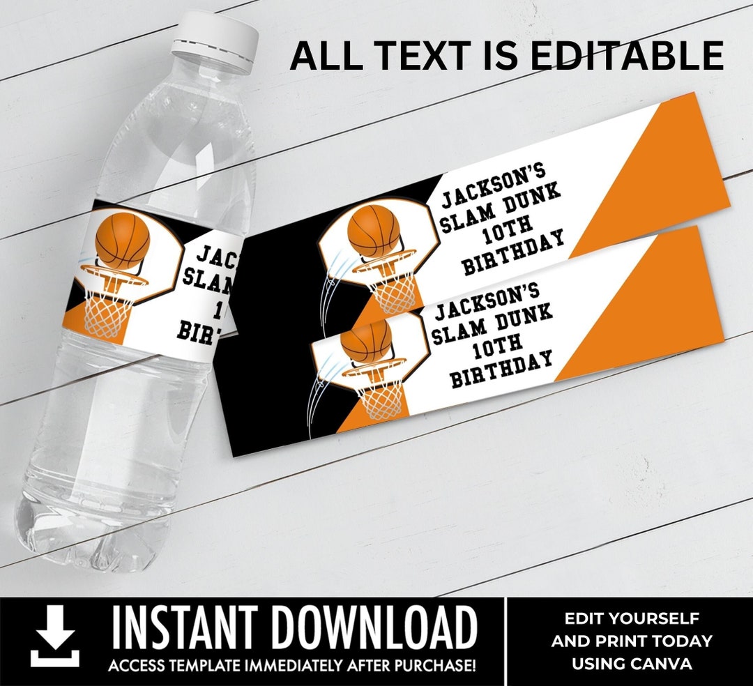 Basketball Water Bottle Label/wrap - Basketball Party, Basketball ...