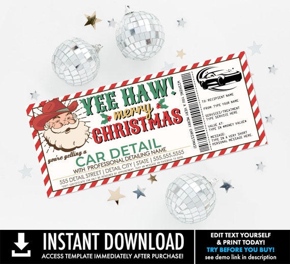 Car Detailing Christmas Gift Certificate,Car Detail Surprise Gift Voucher | You Personalize with CORJL - INSTANT DOWNLOAD Printable Template