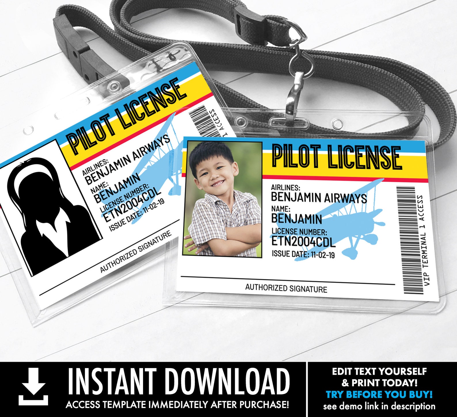 Airplane Pilot License Airplane Pilot I.D. Badges Party Etsy