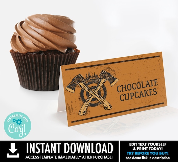 Axe Throwing Food Labels–Bad Axe Birthday, Table Tents, Place Cards, Bad Axe Party | You Personalize using CORJL–INSTANT DOWNLOAD Printable