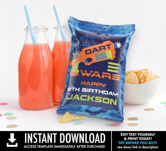 Dart Wars Party Chip Bag Wrap Favor Bags, Target Party SelfEdit