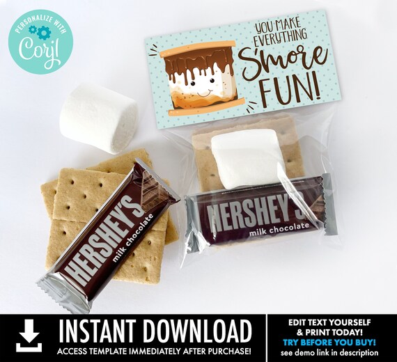 S'more Party Favor Bag Topper - You Make Everything S'more Fun, S'more 3" Treat Topper | Self-Edit with CORJL - INSTANT DOWNLOAD Printable