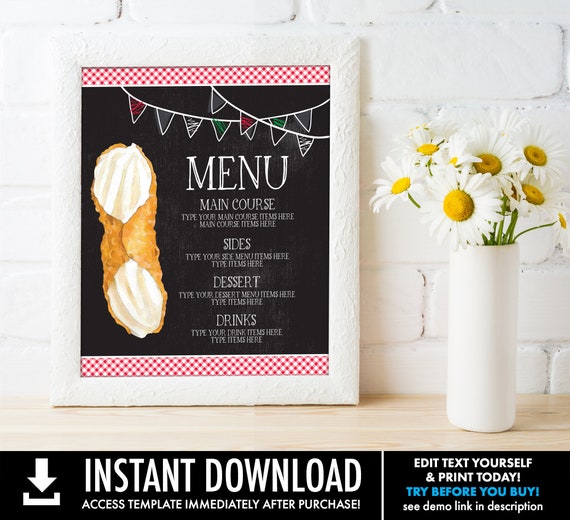 Holy Cannoli 8x10 Menu Sign - Party Sign, Birthday, Italian Theme, Pizza Party | Self-Edit with CORJL - INSTANT DOWNLOAD Printable Template Il_570xn