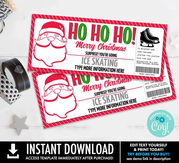 Santa Ice Skating Gift Voucher,Santa Gift Certificate,Printable Gift,Nice List | Self-Edit with CORJL-INSTANT Download Printable