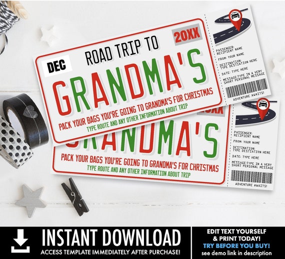 Christmas Road Trip To Grandma's House Voucher, License Plate Voucher, Weekend Getaway | Self-Edit with CORJL - INSTANT DOWNLOAD Printable Il_570xn