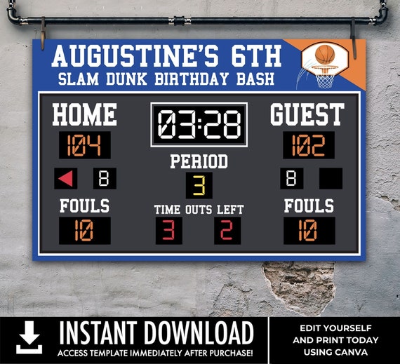 Basketball Scoreboard Printable 36"x24" Poster - Scoreboard Sign, Basketball Birthday | Edit using CANVA - INSTANT Download Printable