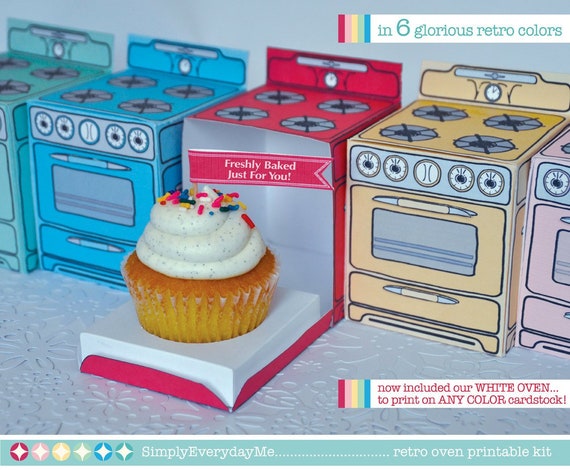 Bun In The Oven Box - Shower Oven Cupcake Box, baking party, cooking party- 6 Boxes - Instant download DIY Printable PDF Kit Il_570xn