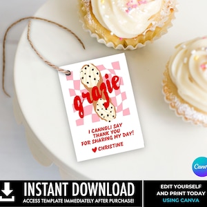 Holy Cannoli Favor Tag, Grazie Gift Tag, Cannoli Party Label, Italian Theme 1st Birthday | Edit Using CANVA, INSTANT DOWNLOAD Printable