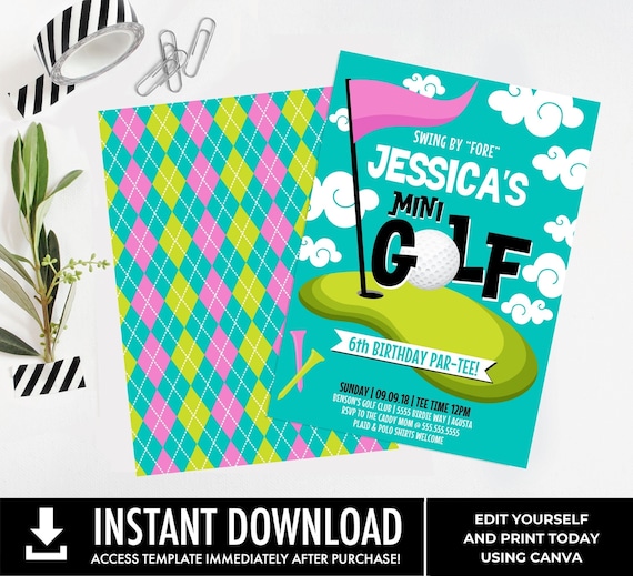 Golf Party Invitation, Mini Golf Party, Golf Par-tee,Hole in One,Golf Birthday | Edit with CANVA - INSTANT DOWNLOAD Printable