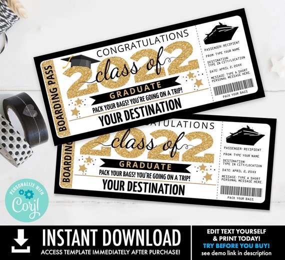Graduation Boarding Pass Editable Template - Cruise Ticket,Trip Gift ...