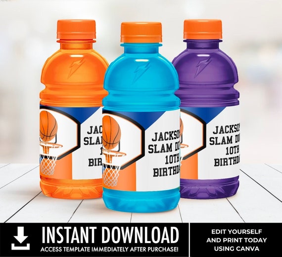 Basketball 12oz Sports Drink Wrap/Label, Drink Label, Basketball Party, Basketball Birthday | Edit with CANVA - INSTANT Download Printable