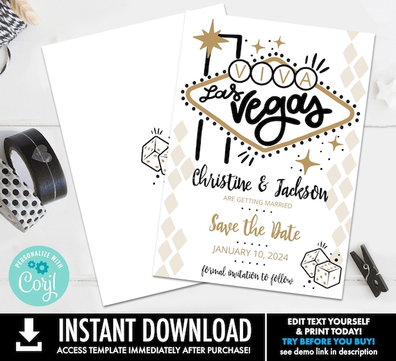 Las Vegas Save The Date, Wedding Announcement, Las Vegas Wedding, Vegas Wedding | Self-Edit with CORJL INSTANT DOWNLOAD Printable Template