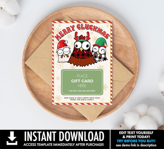 Merry Cluckmas Gift Card Holder, Chicken Last Minute Gift for Teacher, Client, Staff, Thank You, Friend | Edit using CORJL-INSTANT DOWNLOAD