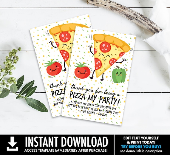 Pizza Party Thank You Cards - Pizza Party, Pizza Birthday | Self-Editing with CORJL - INSTANT Download Printable Il_570xn